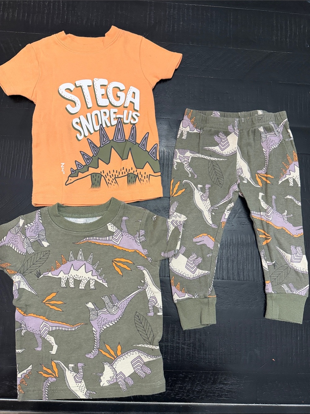 Carter's Orange & Olive Green Dino Pajama Set